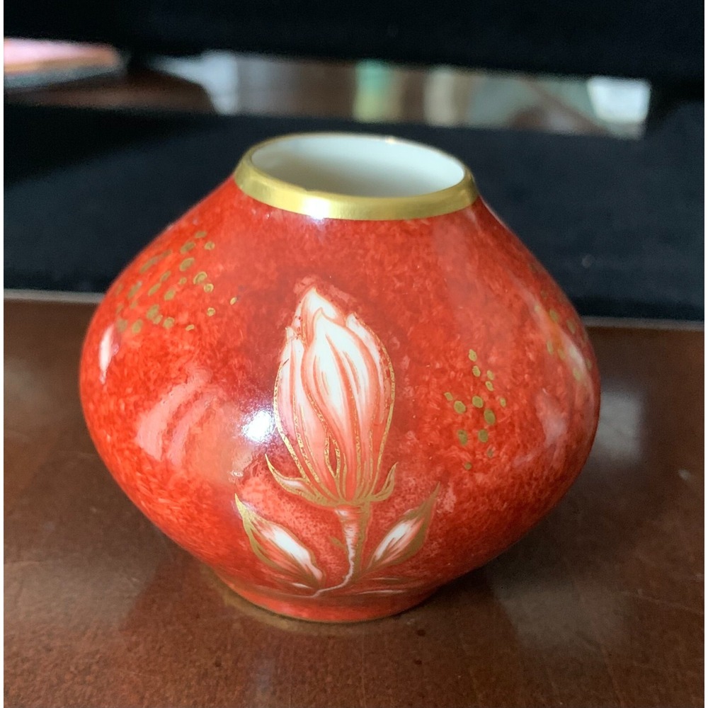 Vintage Lindner Kueps Bavaria Porcelain Bud‎ Vase Gold and Rust Brown